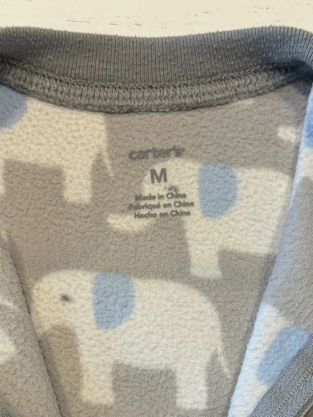 Carter's Gray Fleece Sleep Sack with White & Blue Elephant Print, Medium